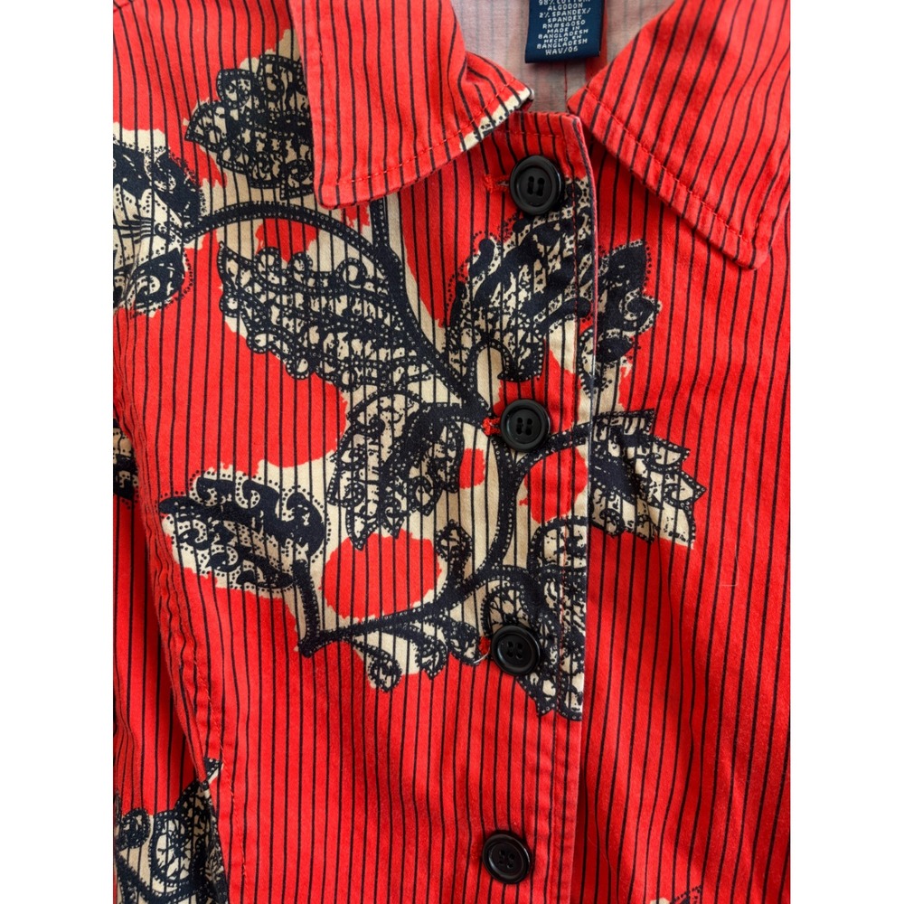 Vintage Evan Picone Orange Floral Striped Blazer Retro 90s Cropped Jacket 10 - Picture 6 of 7
